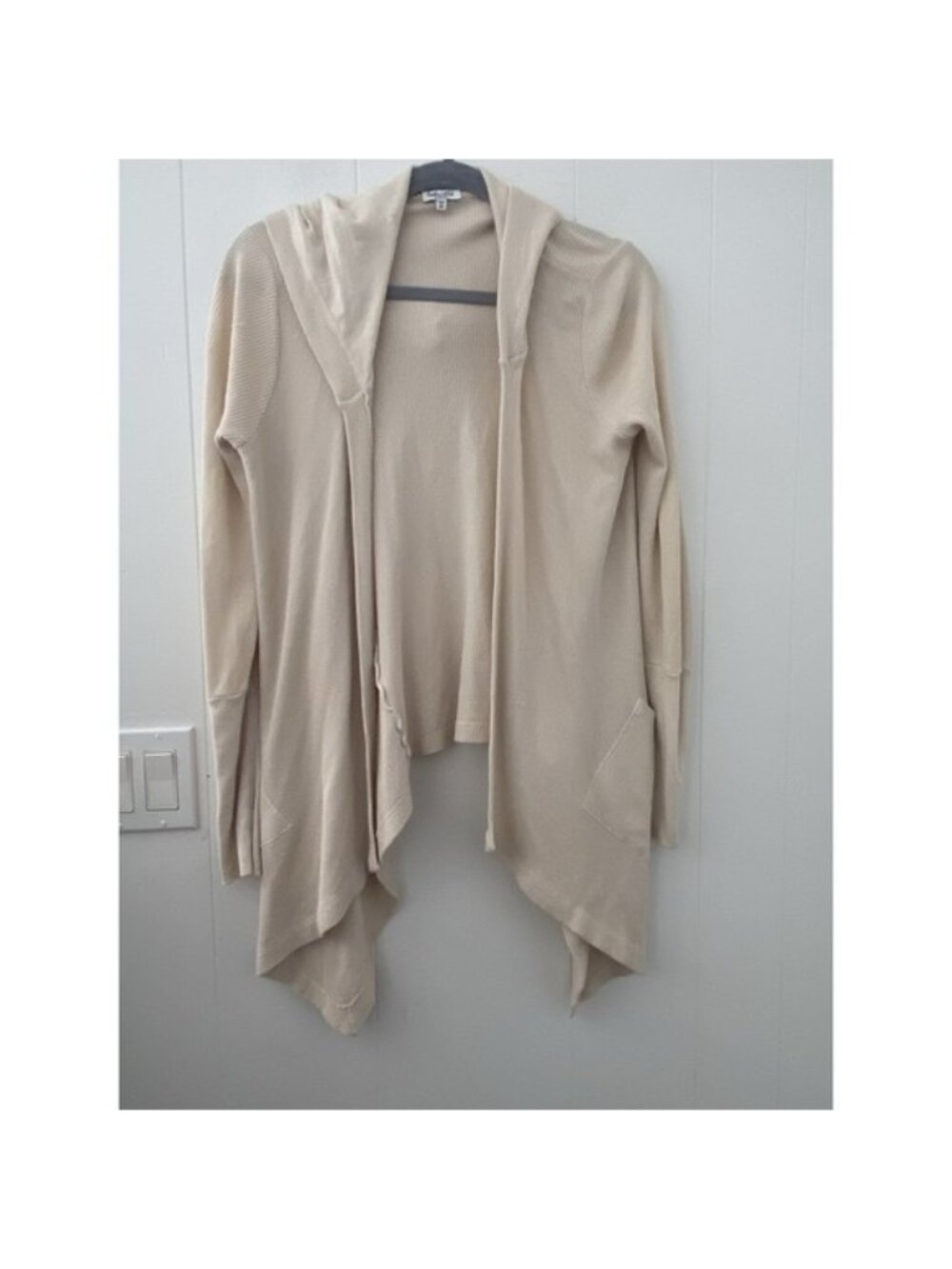 Splendid Thermal Flight Cardigan XS Cream Waffle Knit Draped Hooded Made in USA